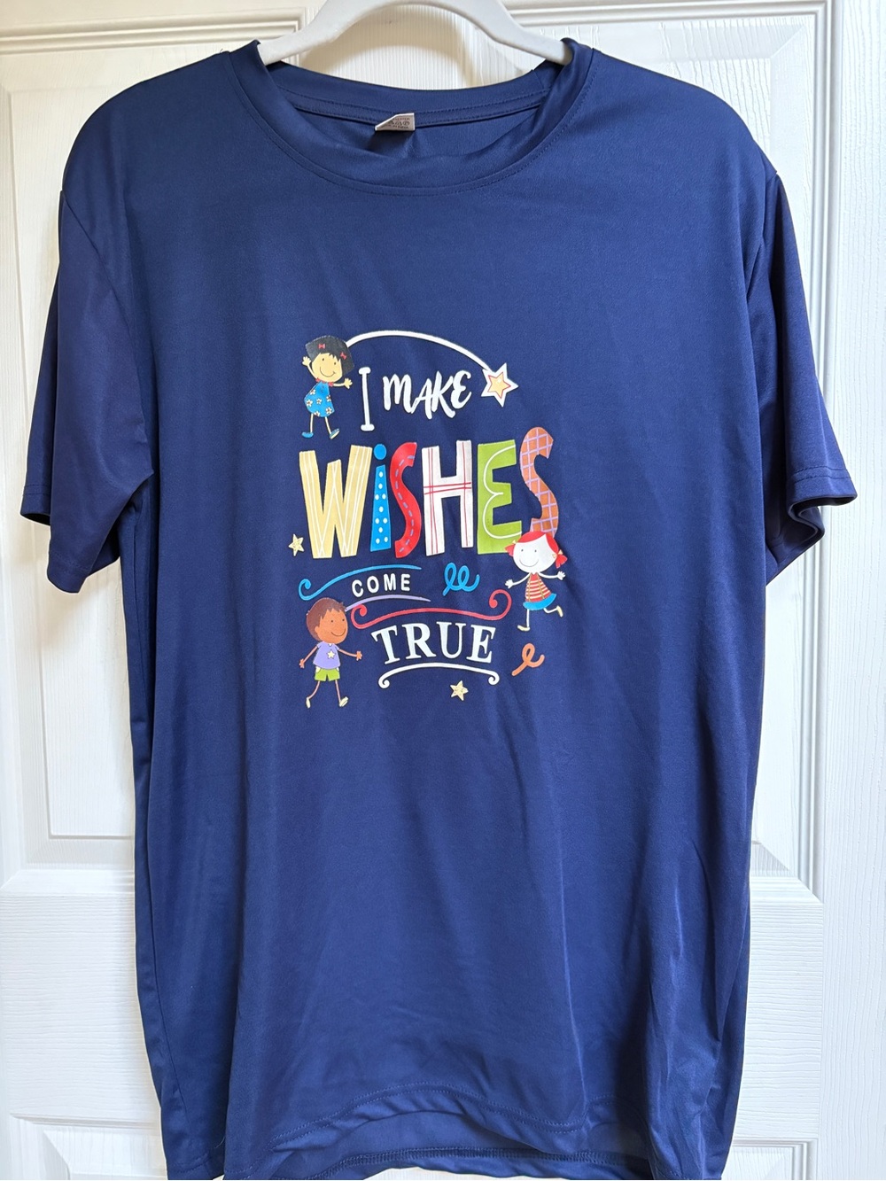 Navy Blue Short Sleeve 'I Make Wishes Come True' Graphic Tee